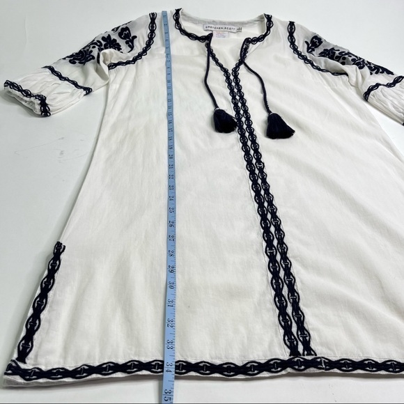 GRETCHEN SCOTT White Navy Tassel Embroidered Floral Cotton Cleopatra Tunic Dress - Picture 15 of 15